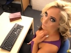 British blonde big tits joi in the office