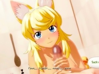 Blonde anime nympho with big hooters feeds her lust for cock