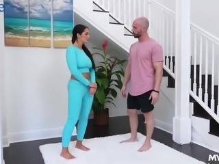 Big titted Latina fucked by her personal trainer after workout