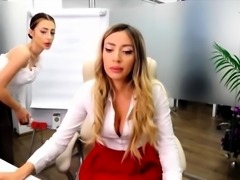 Hot busty secretary masturbated behind her boss