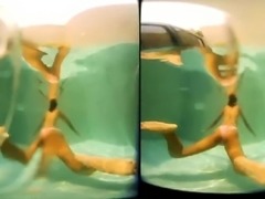 Two bikini Asian hotties having fun in the pool