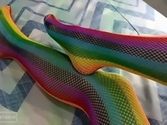 Foot fetish with sexy colorful stockings