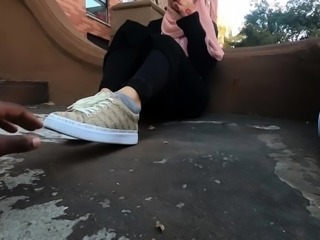 Cute Arab teen exposes her lovely little feet outdoors