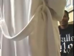 Husband hides while wife fucks a well hung black guy