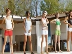 Six naked teens by the pool from Russia