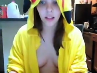 Cute Girl In Pikachu Costume Masturbates With Vibrator