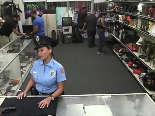 Sexy and busty police officer sells her firearm gets fucked