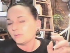 Brunette Crack Whore Smokes Cigarette And Takes Facial