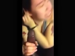 Cute girl sucks BBC and gets the cum out