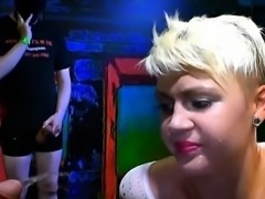 Funky blonde girl hardcore bukkake drinks cum and piss