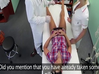 Real patient fingers nurse before doctor sex