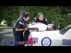 Sexy female cops capture black guy and makes him to fuck them both