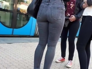 Girl wait for tram 5 great ass