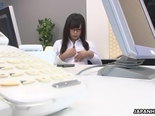 Too busy Japanese office slut Mikuru Mio gets her wet pussy masturbated