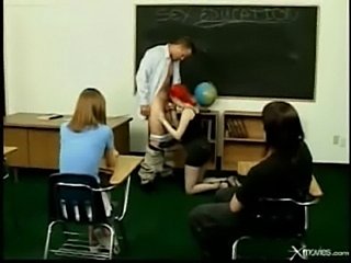 Classroom foursome with two young bitches  free